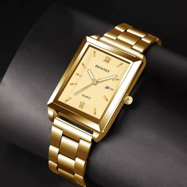 Watch Men's Swiss Business Square Niche Casual Versatile Casual Fashion Calendar Gold Mechanical Quartz Watch - Image 2